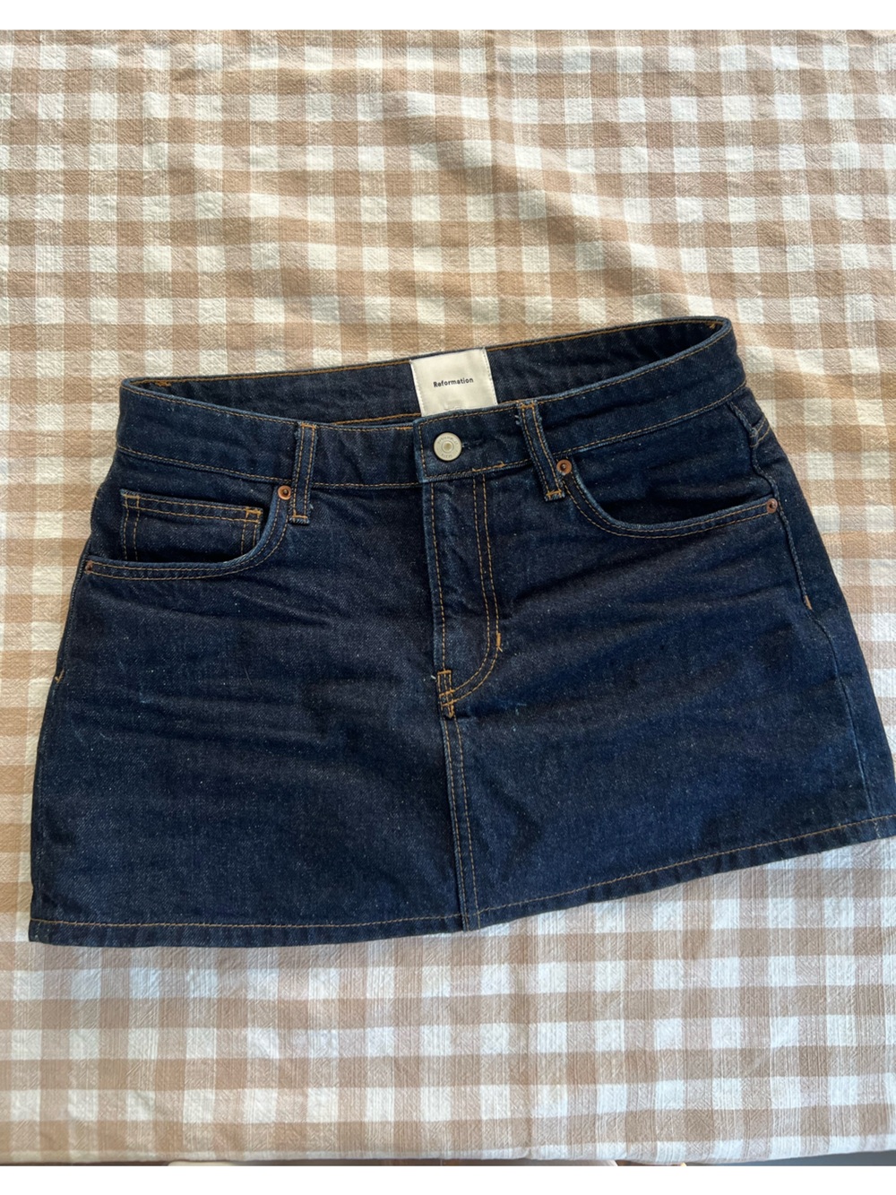 Dark Wash Denim Skirt - Classic Five-Pocket Style